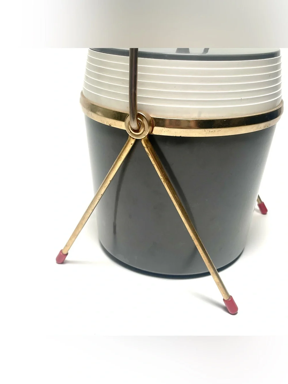 Vintage Mid Century Modern Charcoal Grey Ice Bucket & Metal Caddy Stand Legs